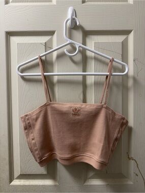 ๐งก Adidas Cropped Ribbed Tank Top With Trefoil Logo - Dusty Peach